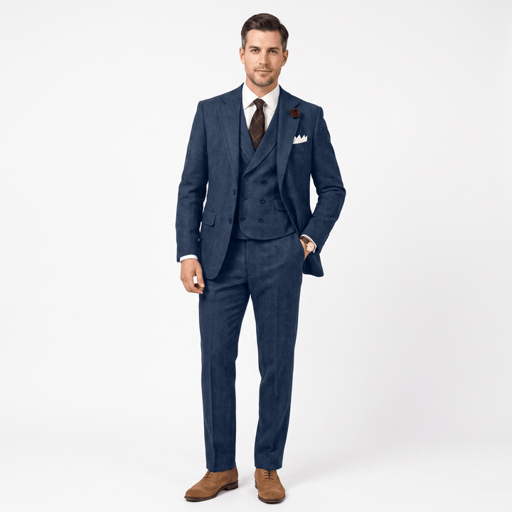 3 Pieces Double Breasted Herringbone Slim Fit Notch Lapel Men&