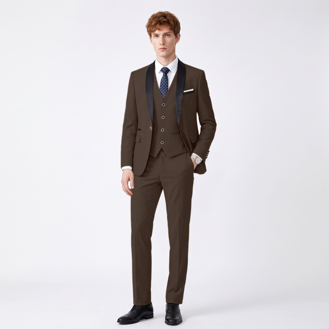 Menseventwear Fashion 3 Pieces Mens Suit Flat Shawl Lapel Tuxedos (Blazer+vest+Pants)