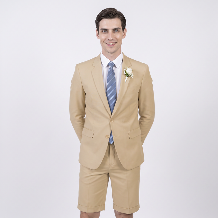 Menseventwear Fashion 2 Pieces Mens Suit Flat Notch Lapel Suits (Blazer+Shorts)