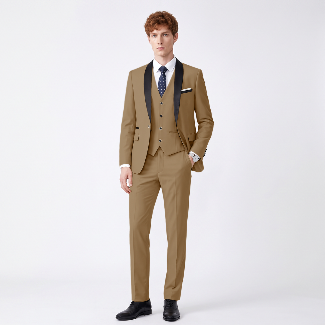 Menseventwear Fashion 3 Pieces Mens Suit Flat Shawl Lapel Tuxedos (Blazer+vest+Pants)