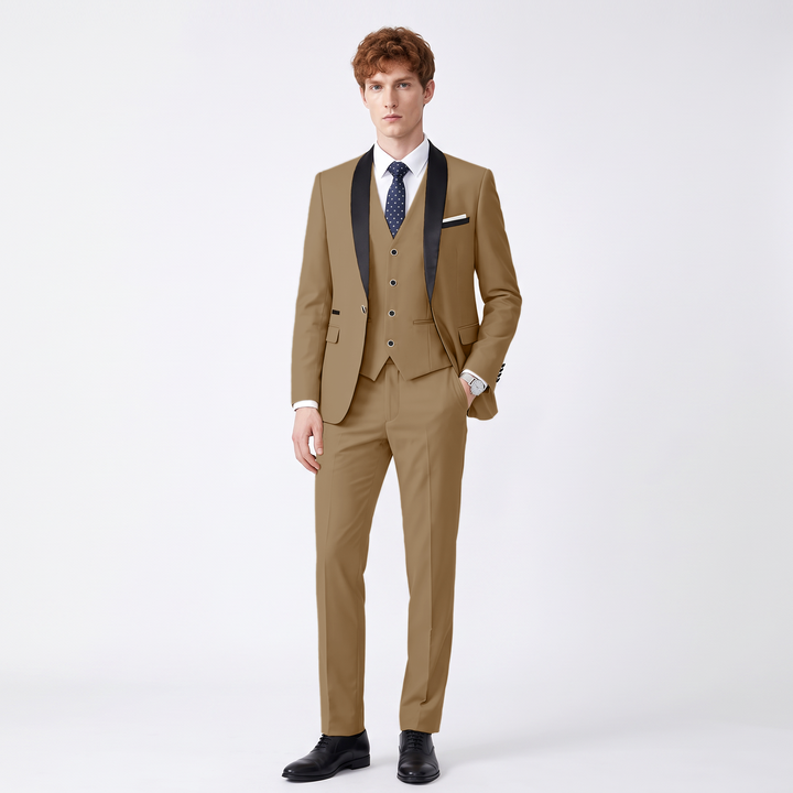 Menseventwear Fashion 3 Pieces Mens Suit Flat Shawl Lapel Tuxedos (Blazer+vest+Pants)