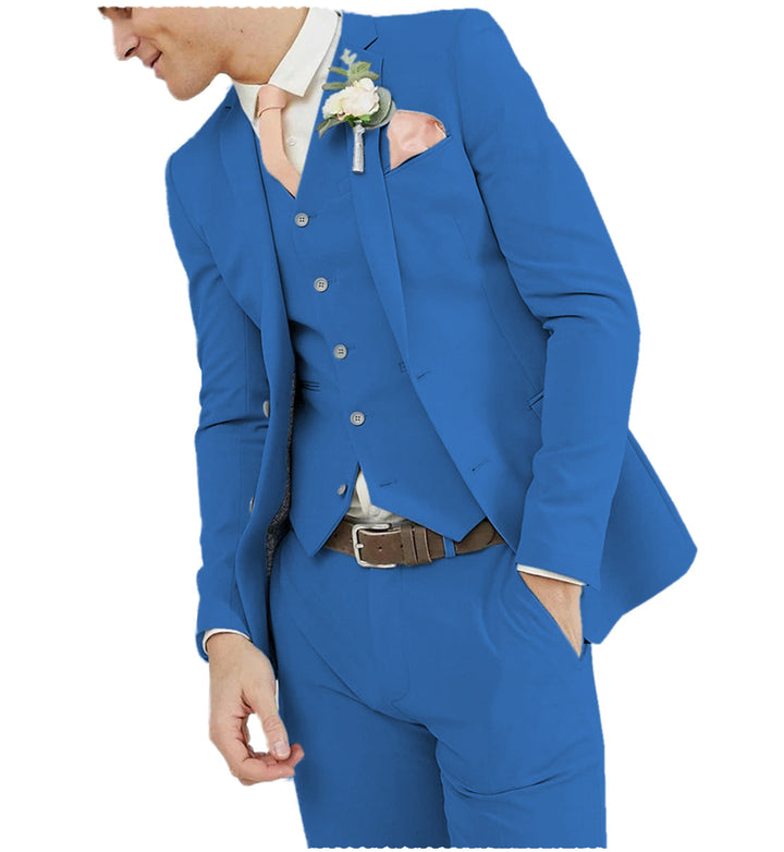 Business 3 Piece Men's Suit Flat Notch Lapel Wedding Tuxedos (Blazer + Vest + Pants) mens event wear