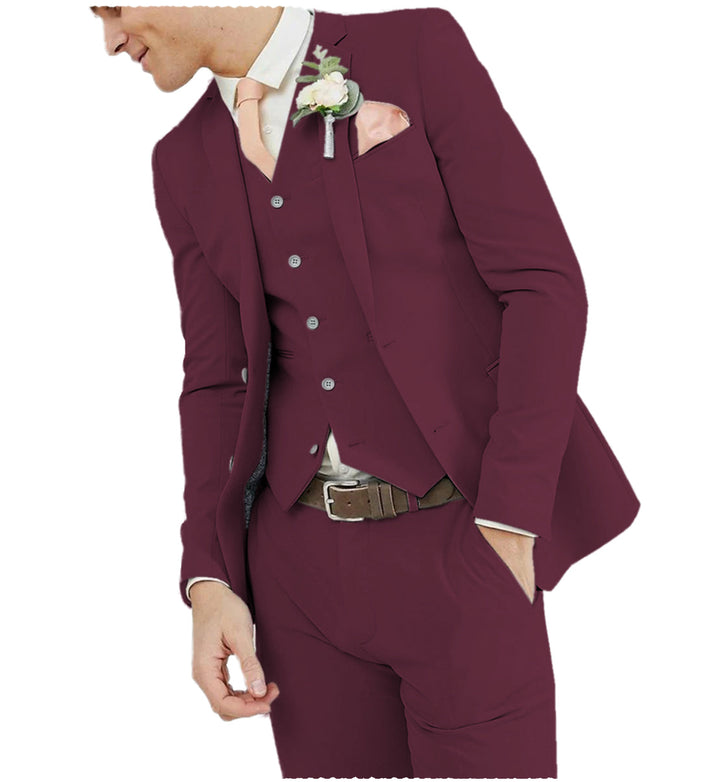 Business 3 Piece Men's Suit Flat Notch Lapel Wedding Tuxedos (Blazer + Vest + Pants) mens event wear