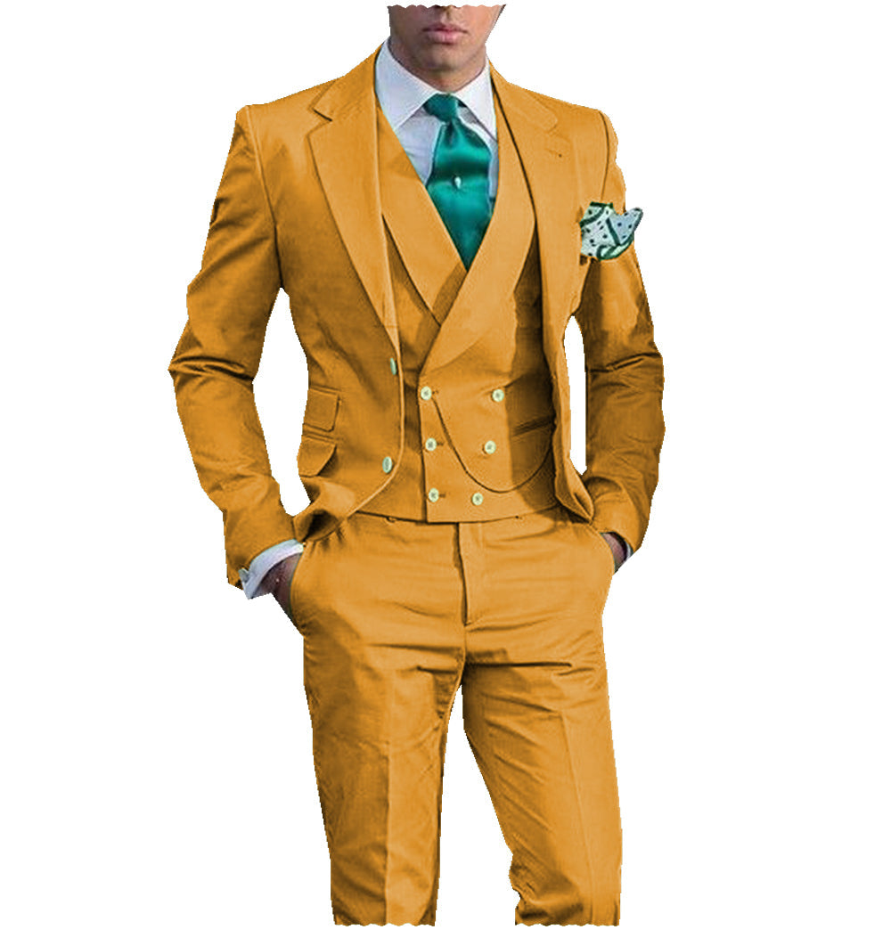 Business Men's 3 Piece Men's Suit Solid Color Flat Notch Lapel Tuxedo (Blazer + Vest + Pants) mens event wear