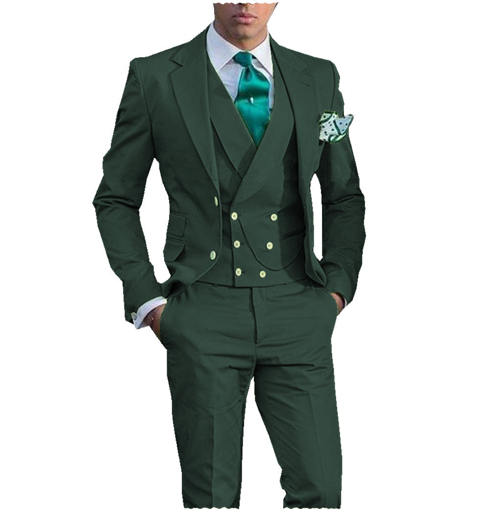 Business Men's 3 Piece Men's Suit Solid Color Flat Notch Lapel Tuxedo (Blazer + Vest + Pants) mens event wear