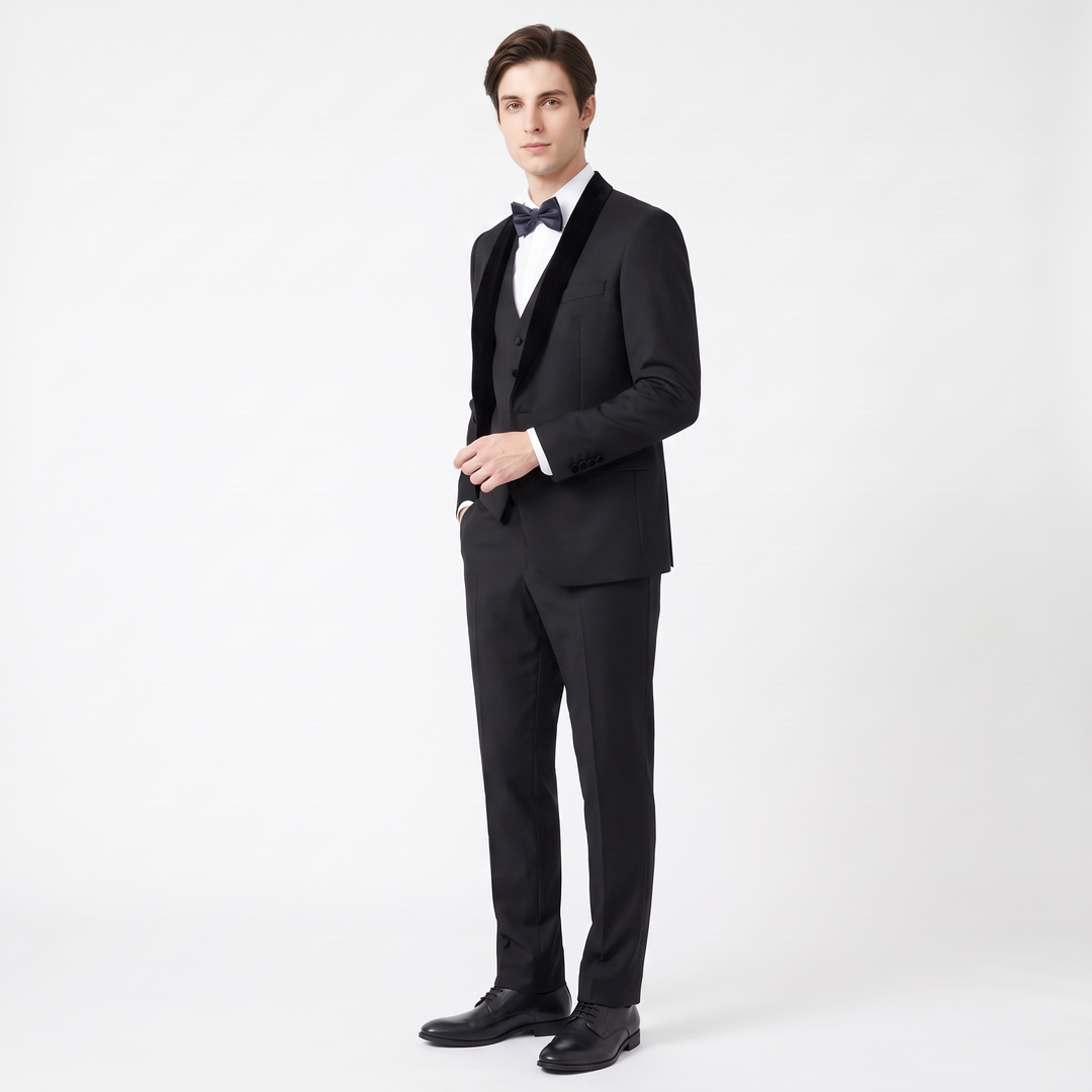 Menseventwear Fashion 3 Pieces Mens Suit Flat Shawl Lapel Tuxedos For Party (Blazer+vest+Pants)
