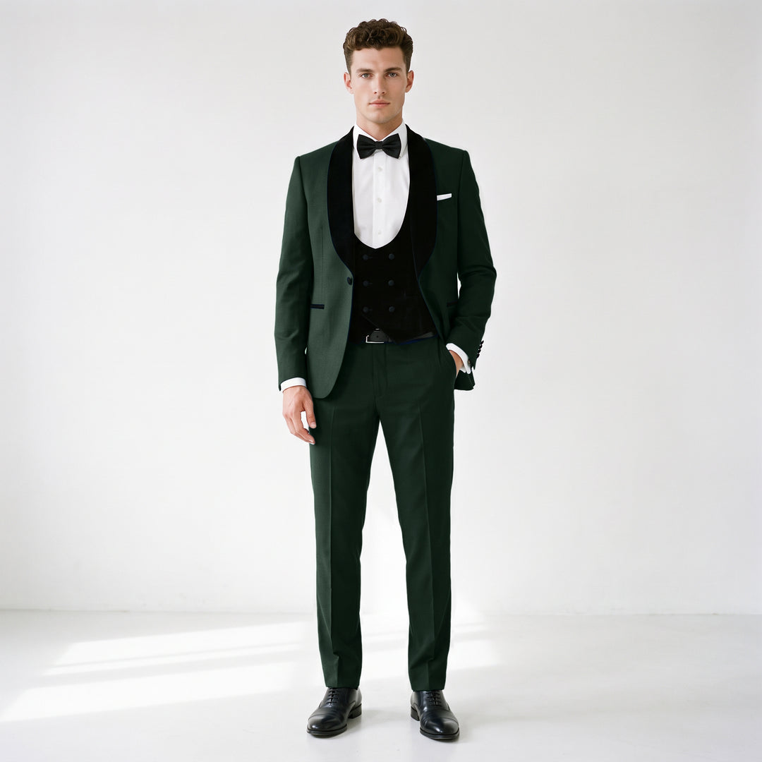 Menseventwear Formal 3 Pieces Mens Suit Flat Shawl Lapel Tuxedos (Blazer+vest+Pants)