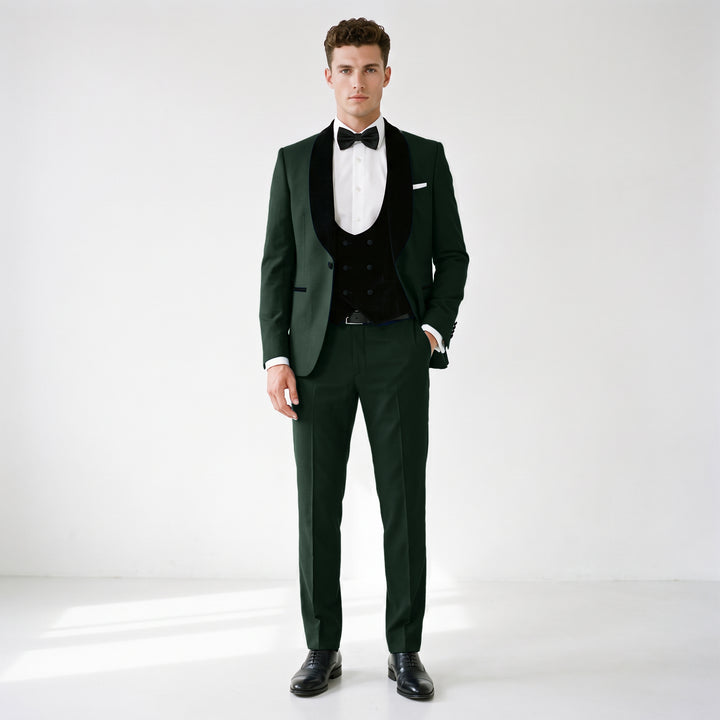Menseventwear Formal 3 Pieces Mens Suit Flat Shawl Lapel Tuxedos (Blazer+vest+Pants)
