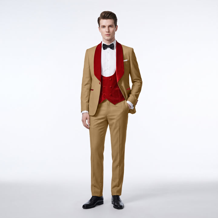 Menseventwear Fashion 3 Pieces Mens Suit Flat Shawl Lapel Tuxedos (Blazer+vest+Pants)