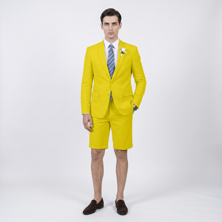 Menseventwear Fashion 2 Pieces Mens Suit Flat Notch Lapel Suits (Blazer+Shorts)