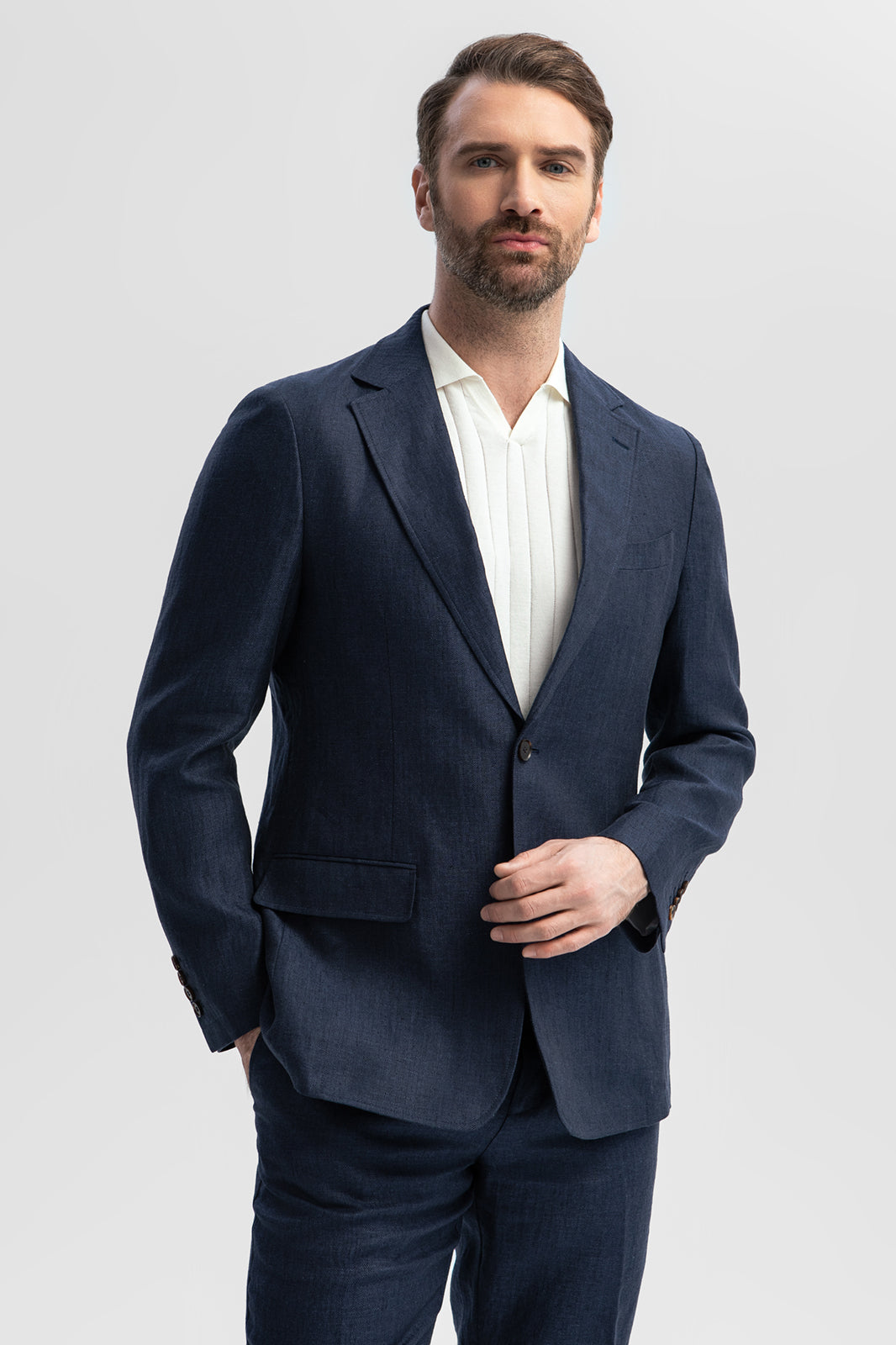 Casual 2 Piece Men's Suit Flat Linen Notch Lapel Tuxedos (Blazer+Shorts) mens event wear