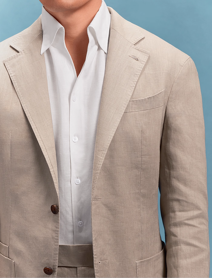 Casual 2 Pieces Mens Suit Flat Linen Notch Lapel Suit (Blazer + Pants) mens event wear