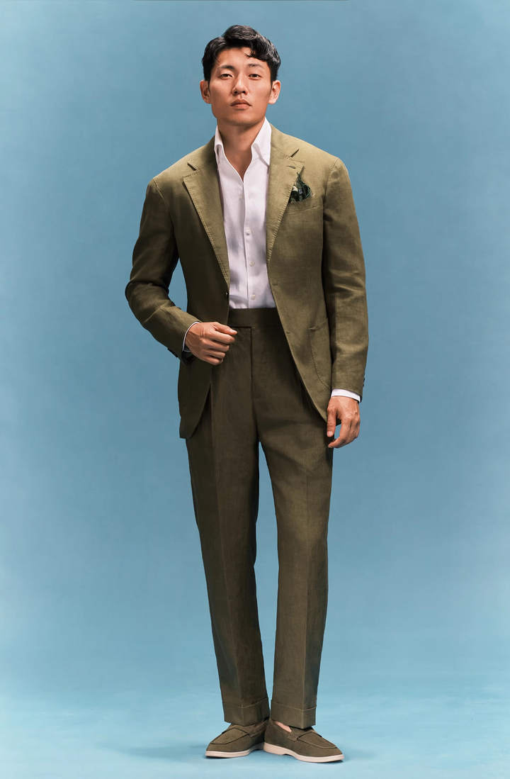 Casual 2 Pieces Mens Suit Flat Linen Notch Lapel Suit (Blazer + Pants) mens event wear