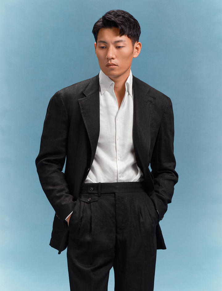 Casual 2 Pieces Mens Suit Flat Linen Notch Lapel Suit (Blazer + Pants) mens event wear