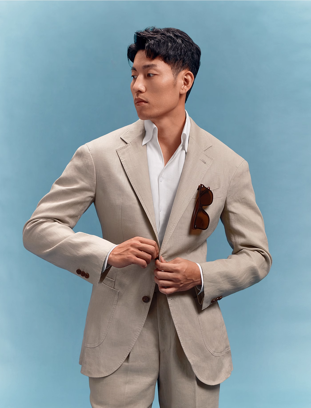 Casual 2 Pieces Mens Suit Flat Linen Notch Lapel Suit (Blazer + Pants) mens event wear