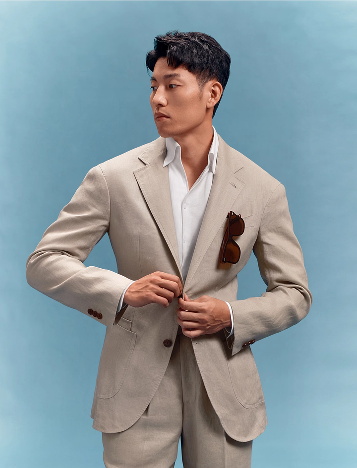 Casual 2 Pieces Mens Suit Flat Linen Notch Lapel Suit (Blazer + Pants) mens event wear