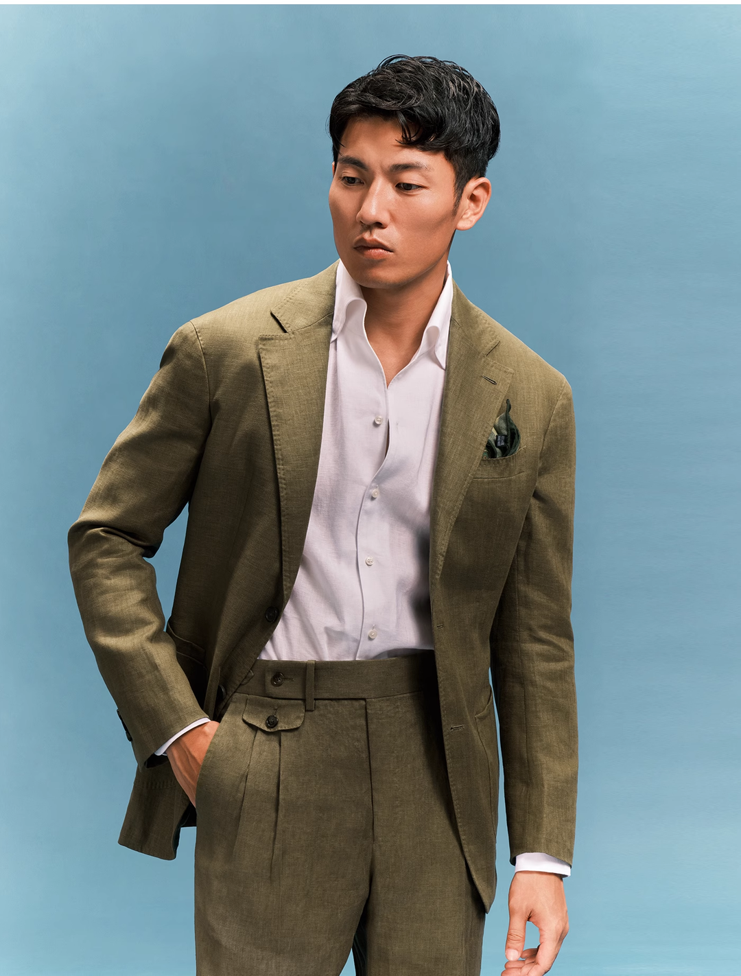 Casual 2 Pieces Mens Suit Flat Linen Notch Lapel Suit (Blazer + Pants) mens event wear