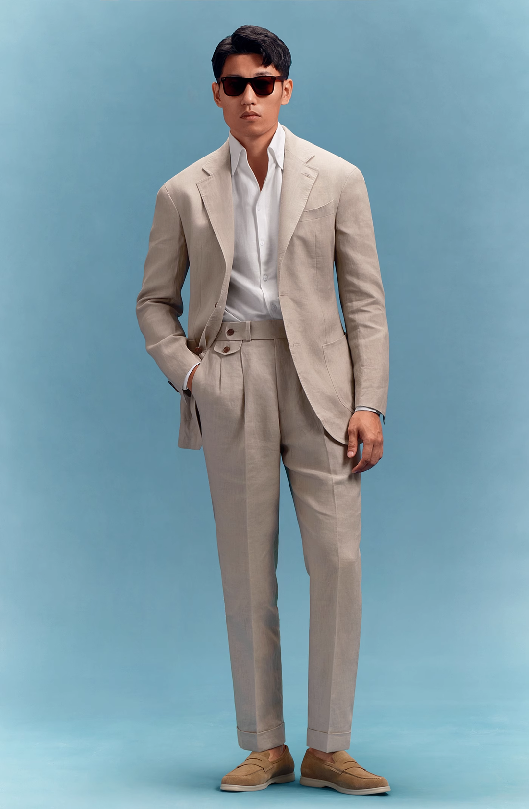 Casual 2 Pieces Mens Suit Flat Linen Notch Lapel Suit (Blazer + Pants) mens event wear