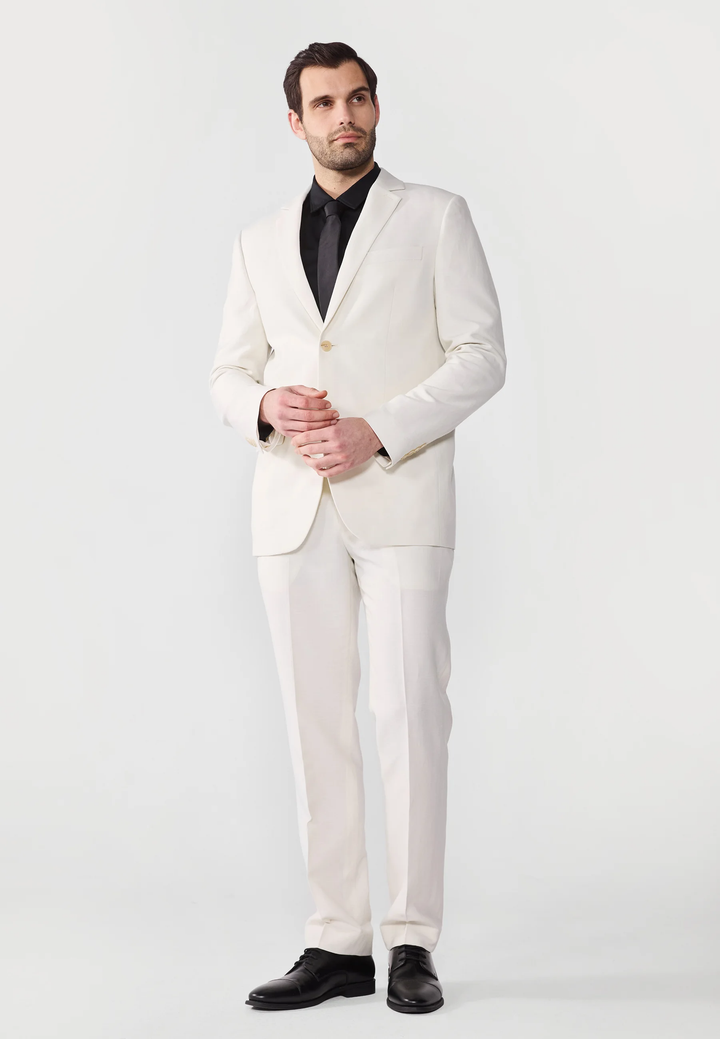 Casual 2 Pieces Mens Suit Flat Linen Notch Lapel Suit (Blazer + Pants) mens event wear