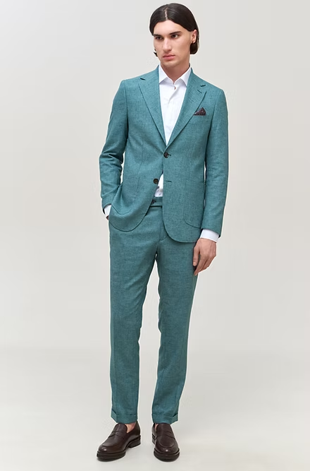 Casual 2 Pieces Mens Suit Flat Linen Notch Lapel Suit (Blazer + Pants) mens event wear