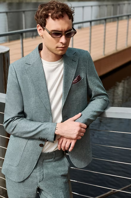 Casual 2 Pieces Mens Suit Flat Linen Notch Lapel Suit (Blazer + Pants) mens event wear