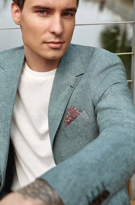 Casual 2 Pieces Mens Suit Flat Linen Notch Lapel Suit (Blazer + Pants) mens event wear