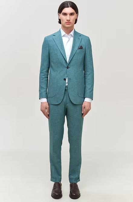 Casual 2 Pieces Mens Suit Flat Linen Notch Lapel Suit (Blazer + Pants) mens event wear