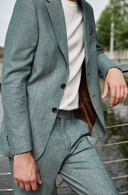 Casual 2 Pieces Mens Suit Flat Linen Notch Lapel Suit (Blazer + Pants) mens event wear