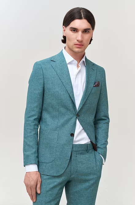 Casual 2 Pieces Mens Suit Flat Linen Notch Lapel Suit (Blazer + Pants) mens event wear