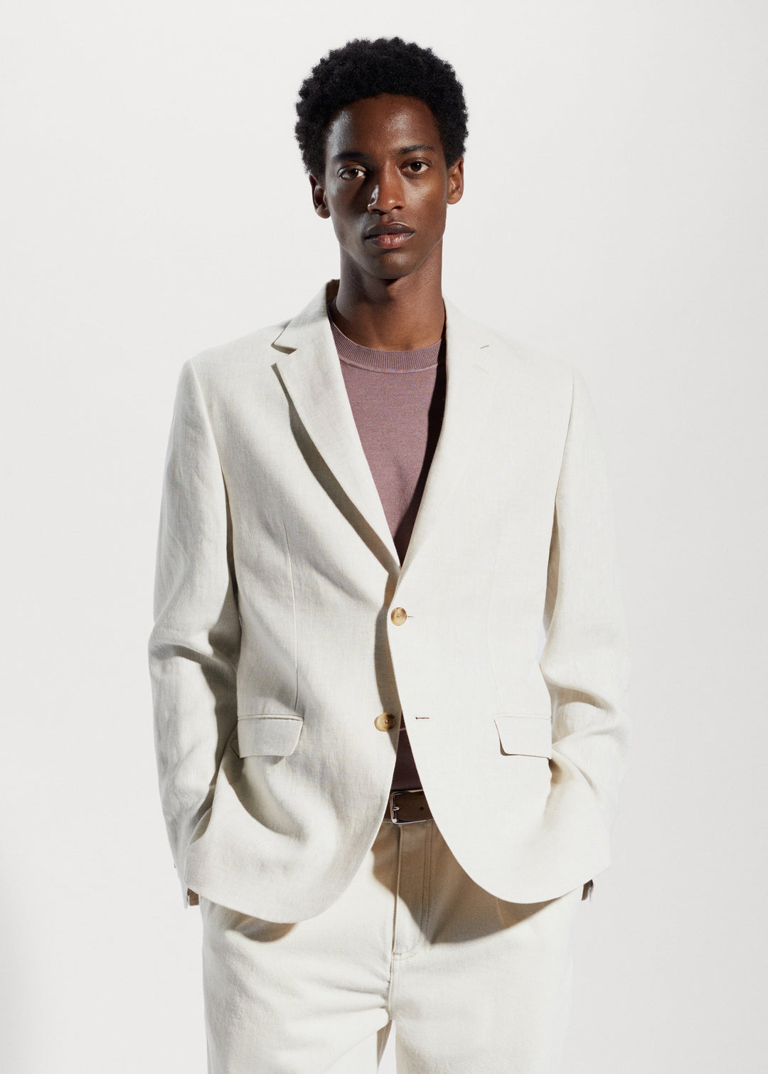 Casual 2 Pieces Mens Suit Flat Linen Notch Lapel Suit (Blazer + Pants) mens event wear