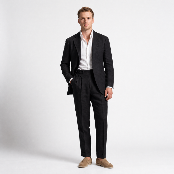 Casual 2 Pieces Mens Suit Flat Linen Notch Lapel Suit (Blazer + Pants) Mens Event Wear