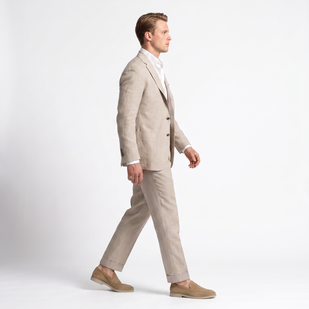 Casual 2 Pieces Mens Suit Flat Linen Notch Lapel Suit (Blazer + Pants) Mens Event Wear