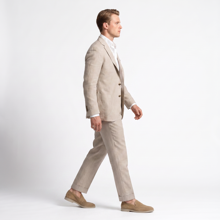 Casual 2 Pieces Mens Suit Flat Linen Notch Lapel Suit (Blazer + Pants) Mens Event Wear