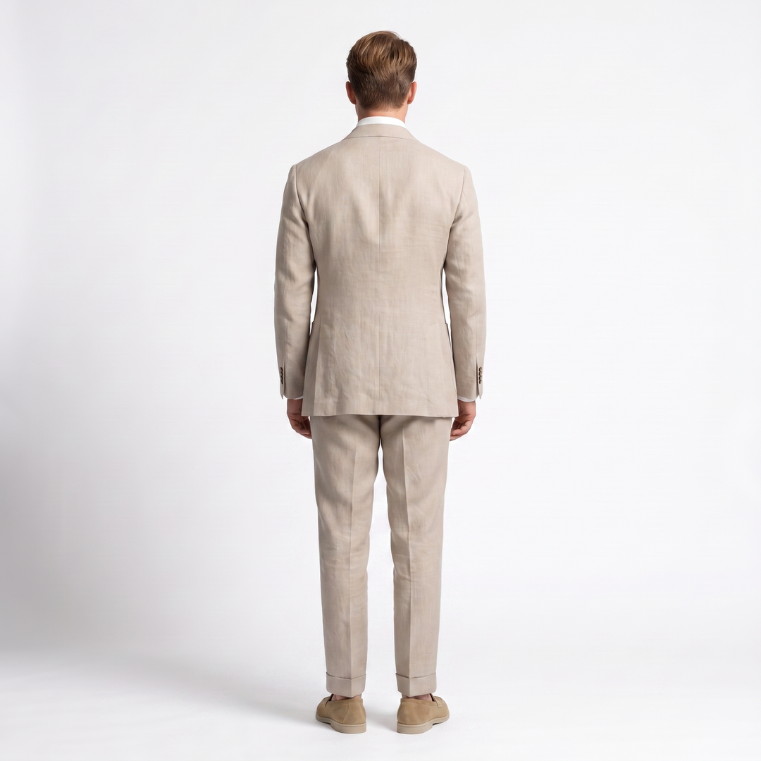 Casual 2 Pieces Mens Suit Flat Linen Notch Lapel Suit (Blazer + Pants) Mens Event Wear