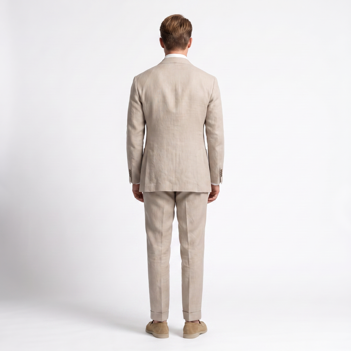 Casual 2 Pieces Mens Suit Flat Linen Notch Lapel Suit (Blazer + Pants) Mens Event Wear