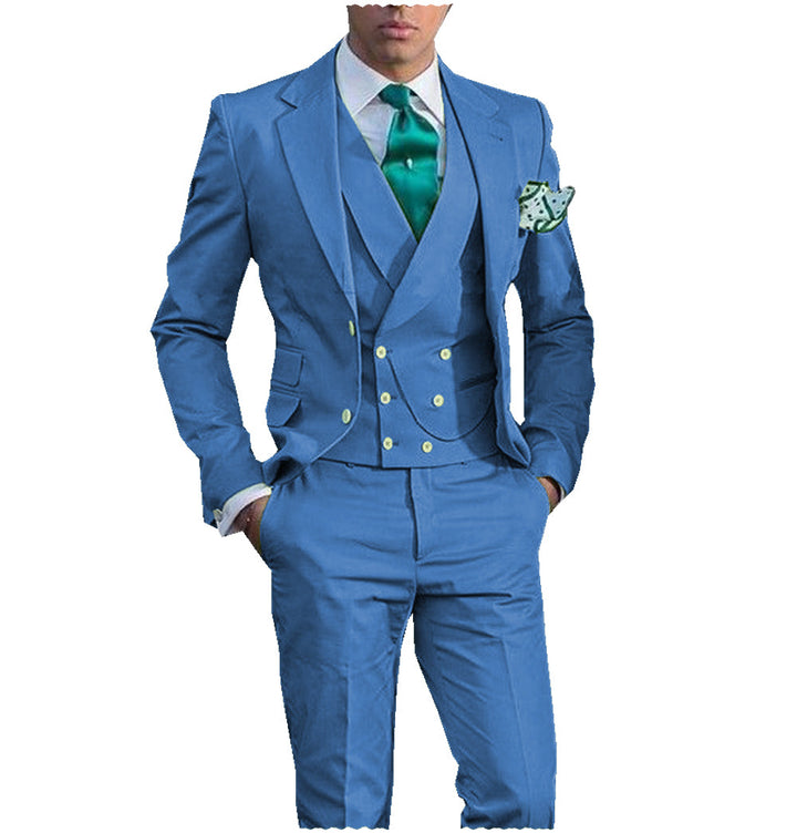 Casual Men's 3 Piece Men's Suit Solid Color Flat Notch Lapel Tuxedo (Blazer + Vest + Pants) mens event wear