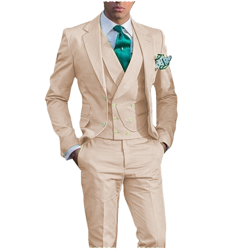 Casual Men's 3 Piece Men's Suit Solid Color Flat Notch Lapel Tuxedo (Blazer + Vest + Pants) mens event wear