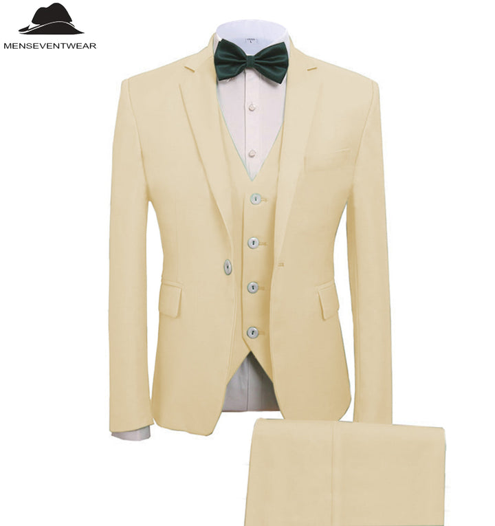 Casual Men's 3 Pieces Mens Suit Notch Lapel Flat Tuxedos (Blazer+vest+Pants) mens event wear