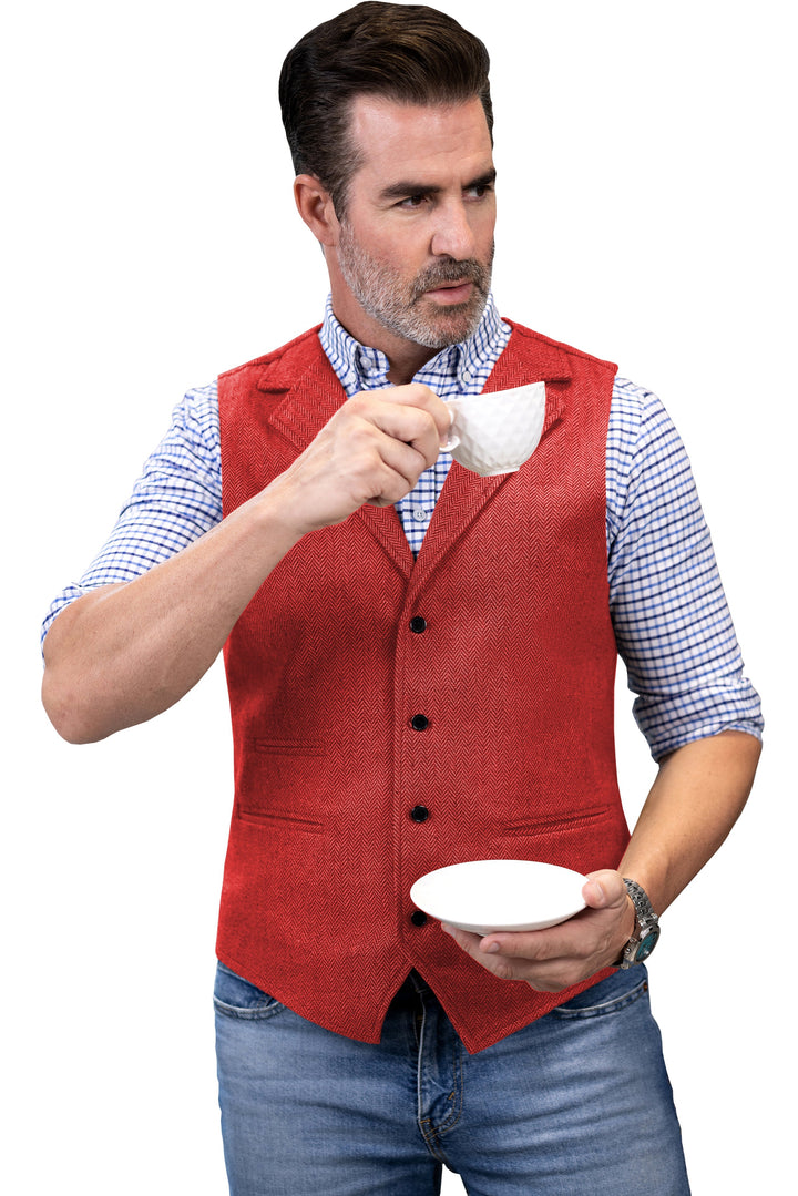 Casual Men's Classic Slim Fit Tweed Herringbone Notch Lapel Waistcoat mens event wear