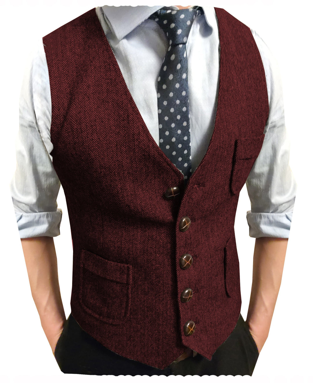 Casual Men's Classic Slim Fit Tweed Herringbone V Neck Waistcoat mens event wear