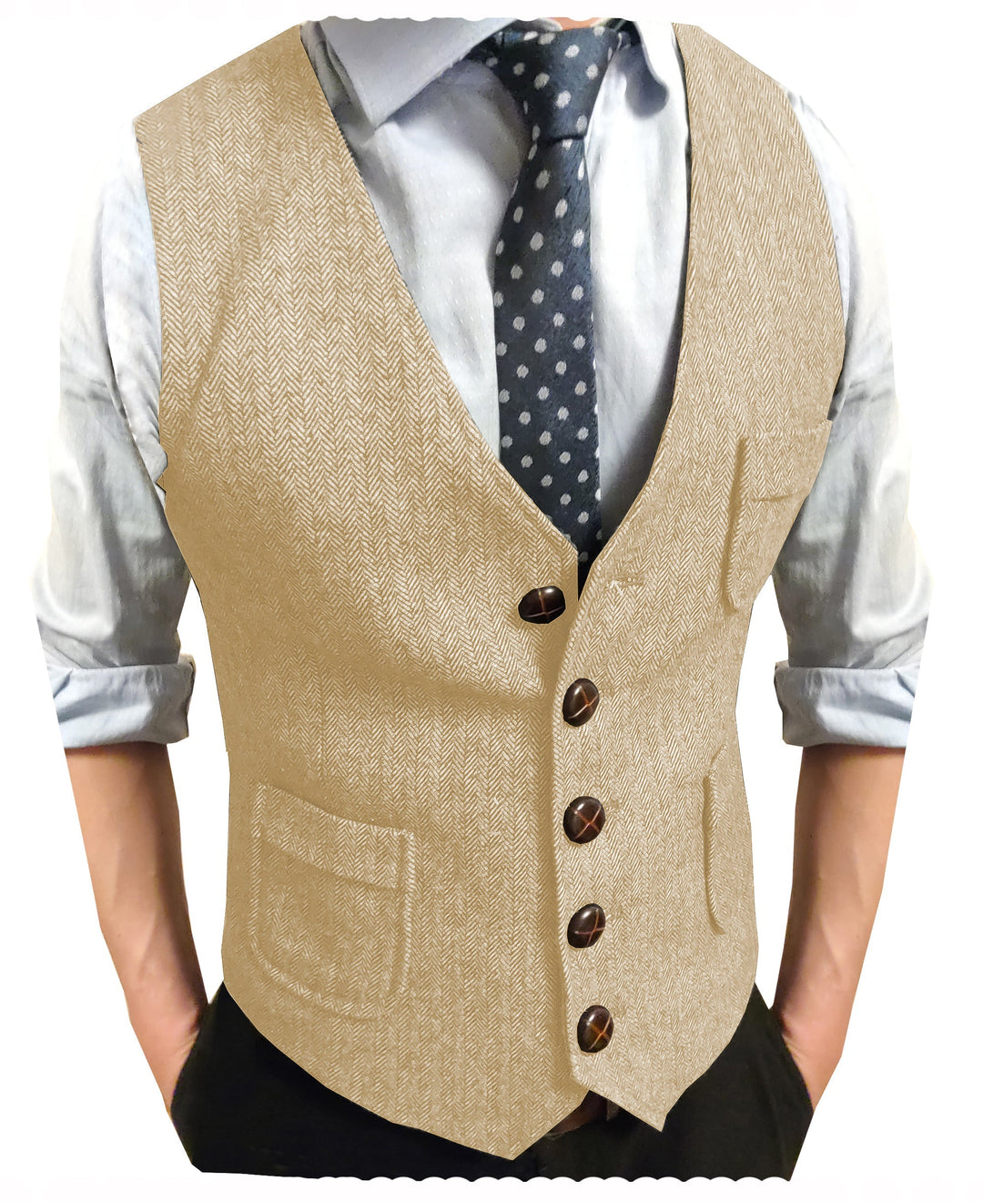 Casual Men's Classic Slim Fit Tweed Herringbone V Neck Waistcoat mens event wear