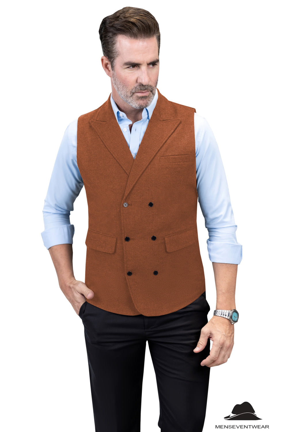 Casual Men's Classic Tweed Herringbone Peak Lapel Waistcoat mens event wear