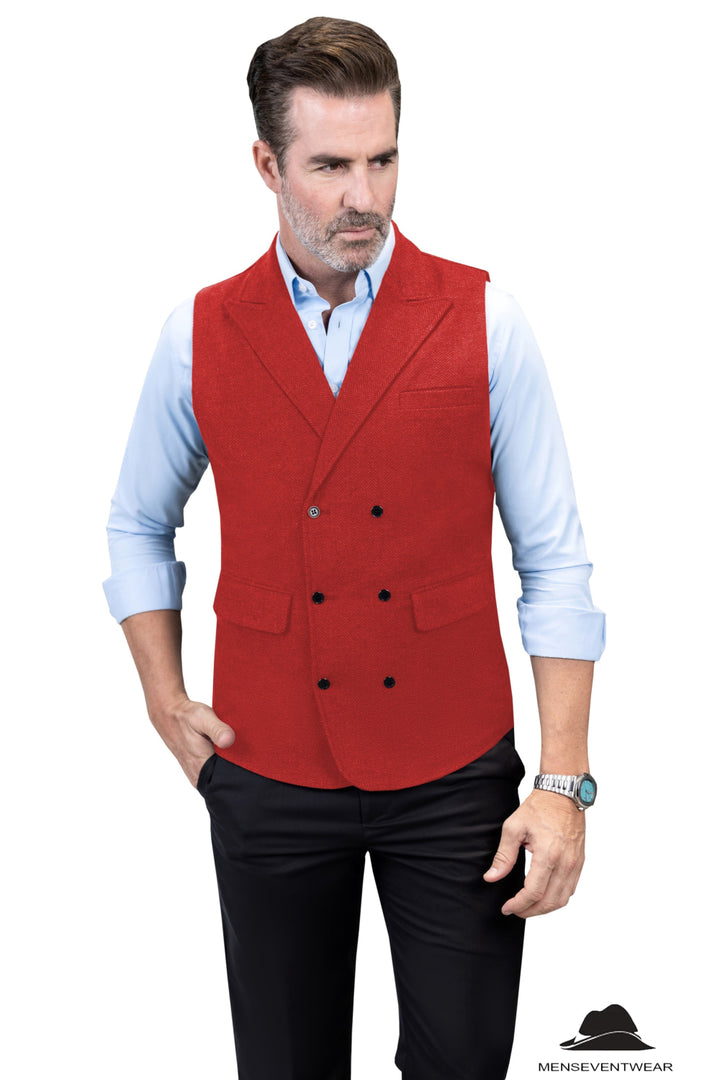 Casual Men's Classic Tweed Herringbone Peak Lapel Waistcoat mens event wear