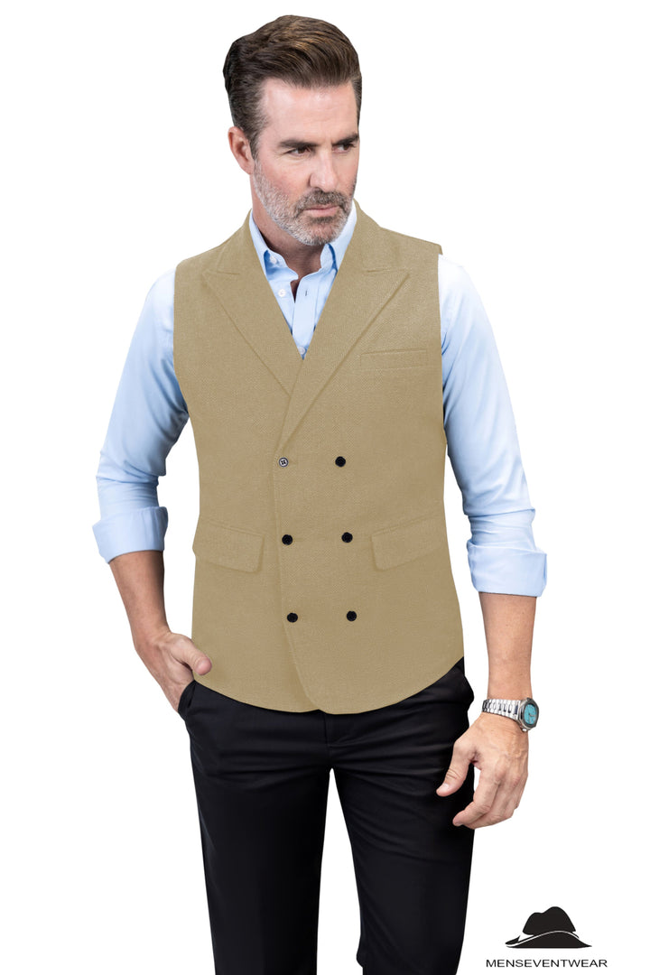 Casual Men's Classic Tweed Herringbone Peak Lapel Waistcoat mens event wear