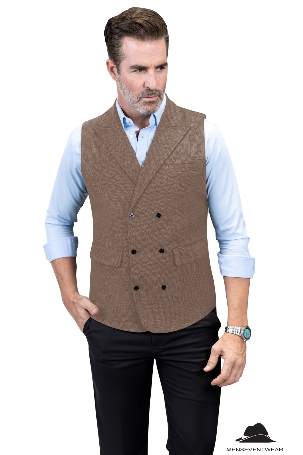 Casual Men's Classic Tweed Herringbone Peak Lapel Waistcoat mens event wear