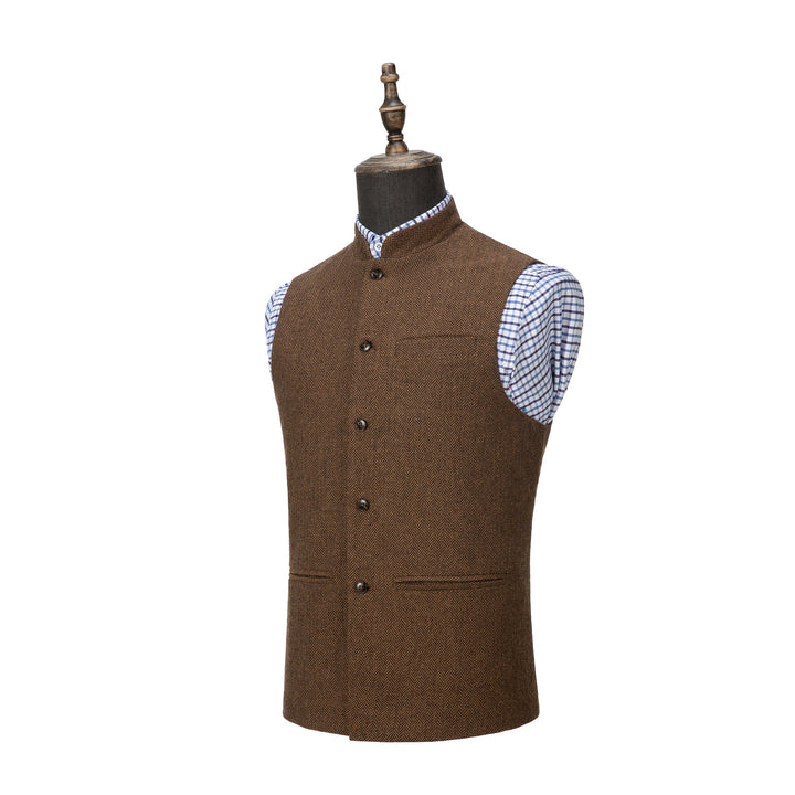Casual Men's Slim Fit herringbone Stand Collar Waistcoat menseventwear