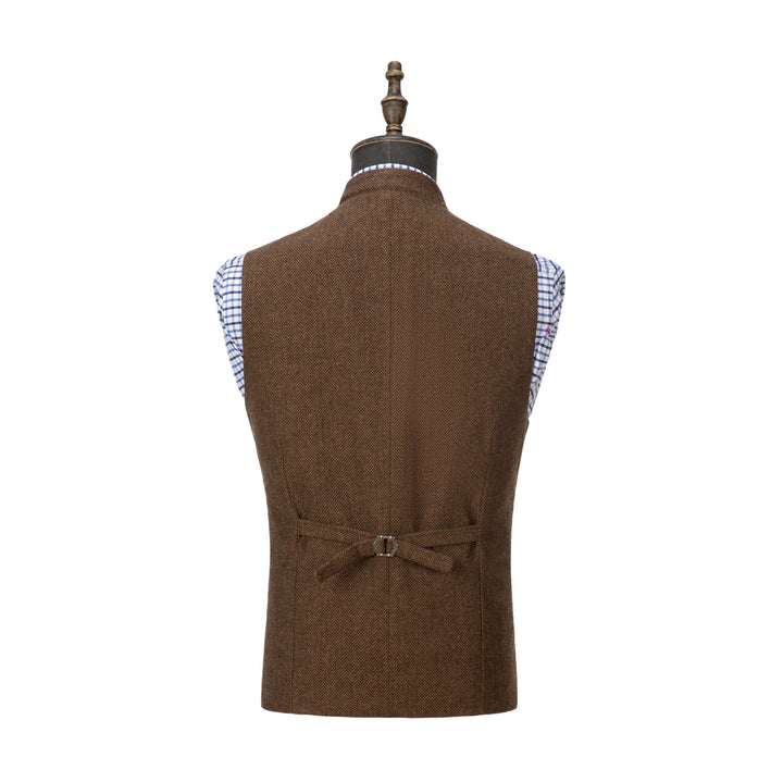 Casual Men's Slim Fit herringbone Stand Collar Waistcoat menseventwear