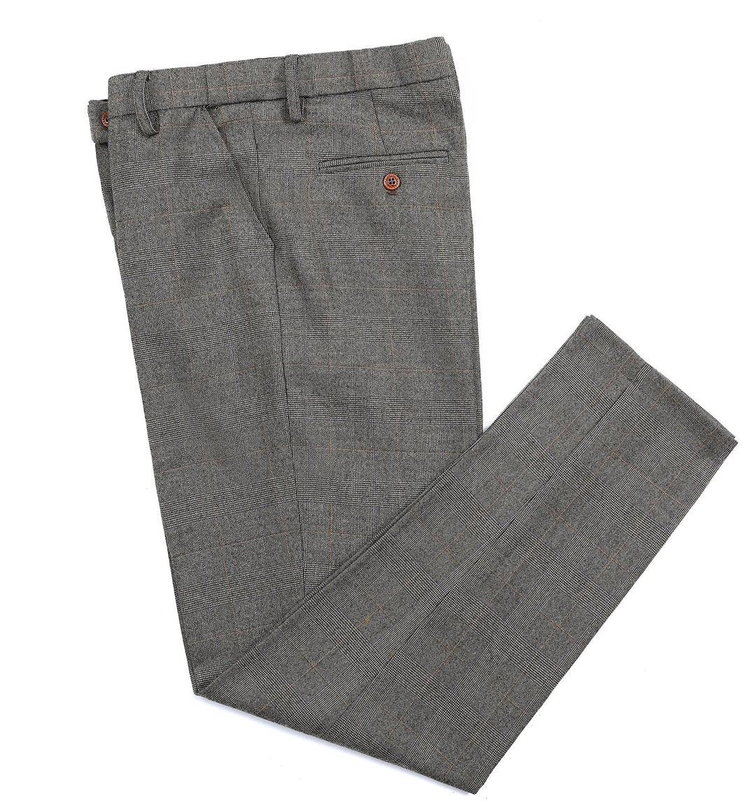 Casual Men's Suit Pant Grey Plaid Pleat-Front Trousers menseventwear