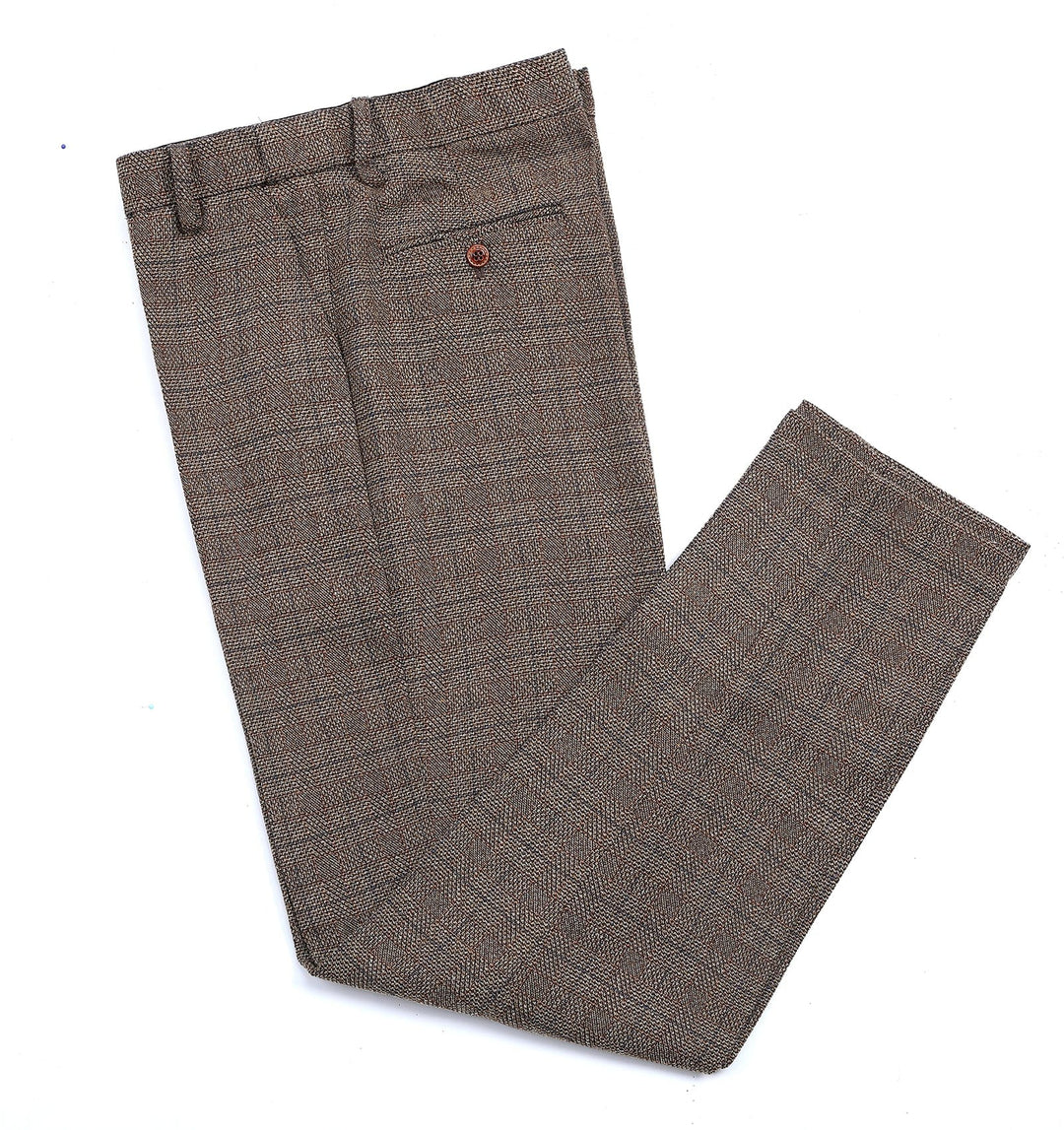 Casual Men's Suit Pants Brown Plaid Pleat-Front Trousers menseventwear