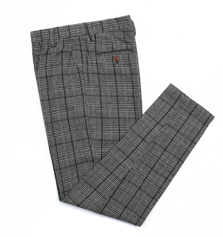 Casual Men's Suit Pants Dark Grey Plaid Pleat-Front Trousers menseventwear